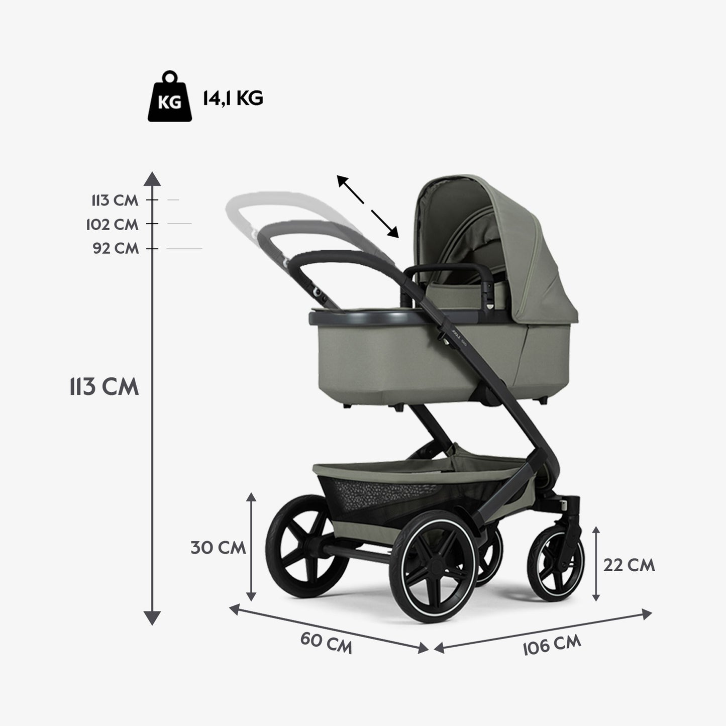 kinderwagen geo3 mono, sage green - JOOLZ