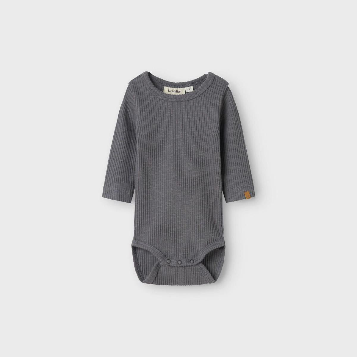 body print lange mouwen, rib poppyseed - LIL' ATELIER