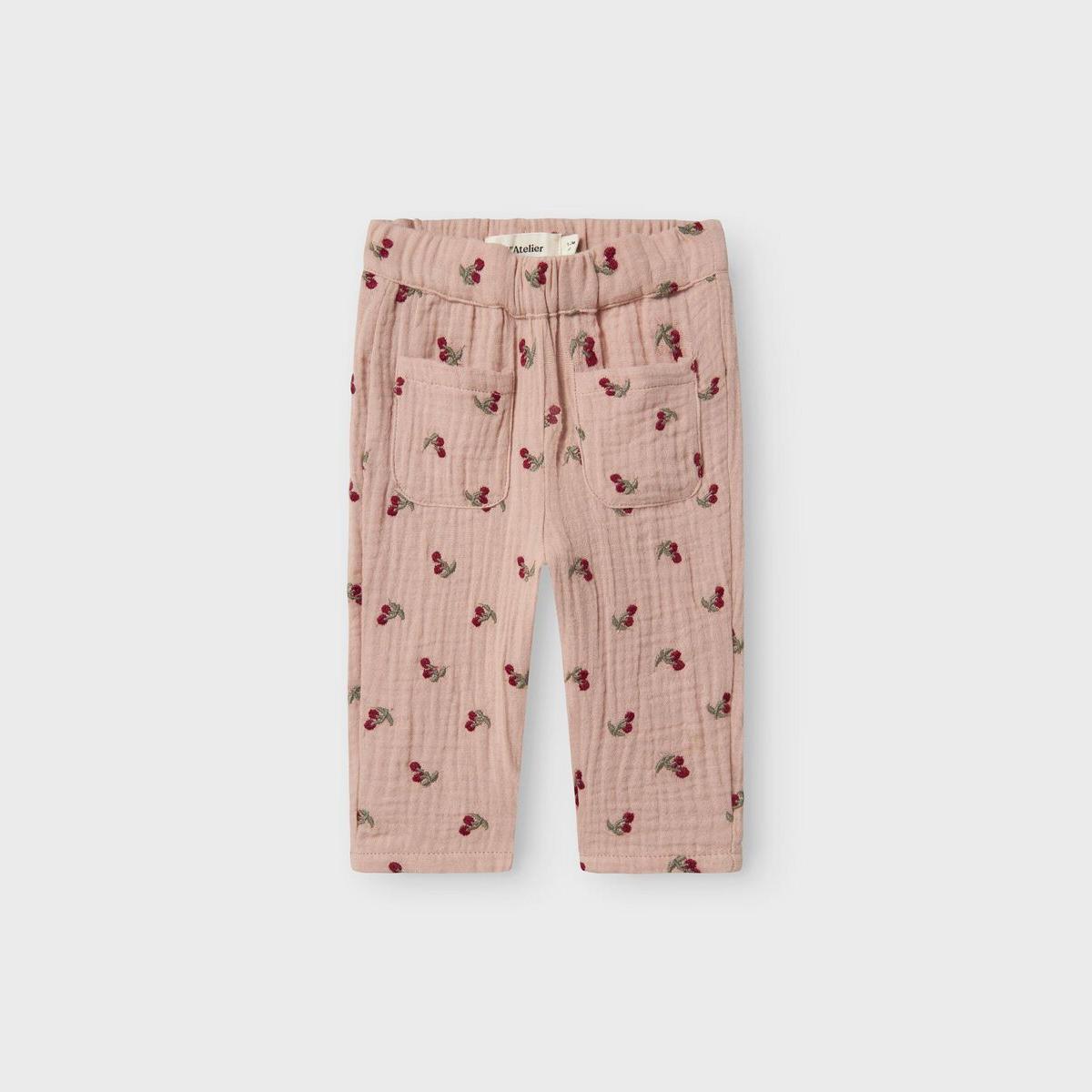 broek geborduurde kers, misty rose - LIL' ATELIER