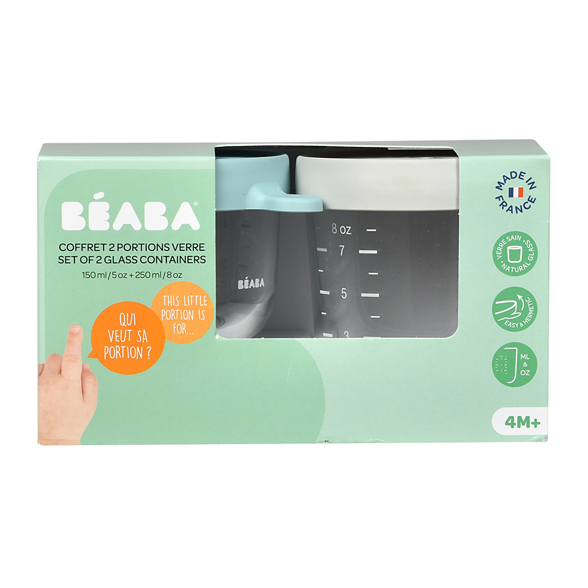 bewaarpotjes set, green/grey, 150/250 ML - BEABA