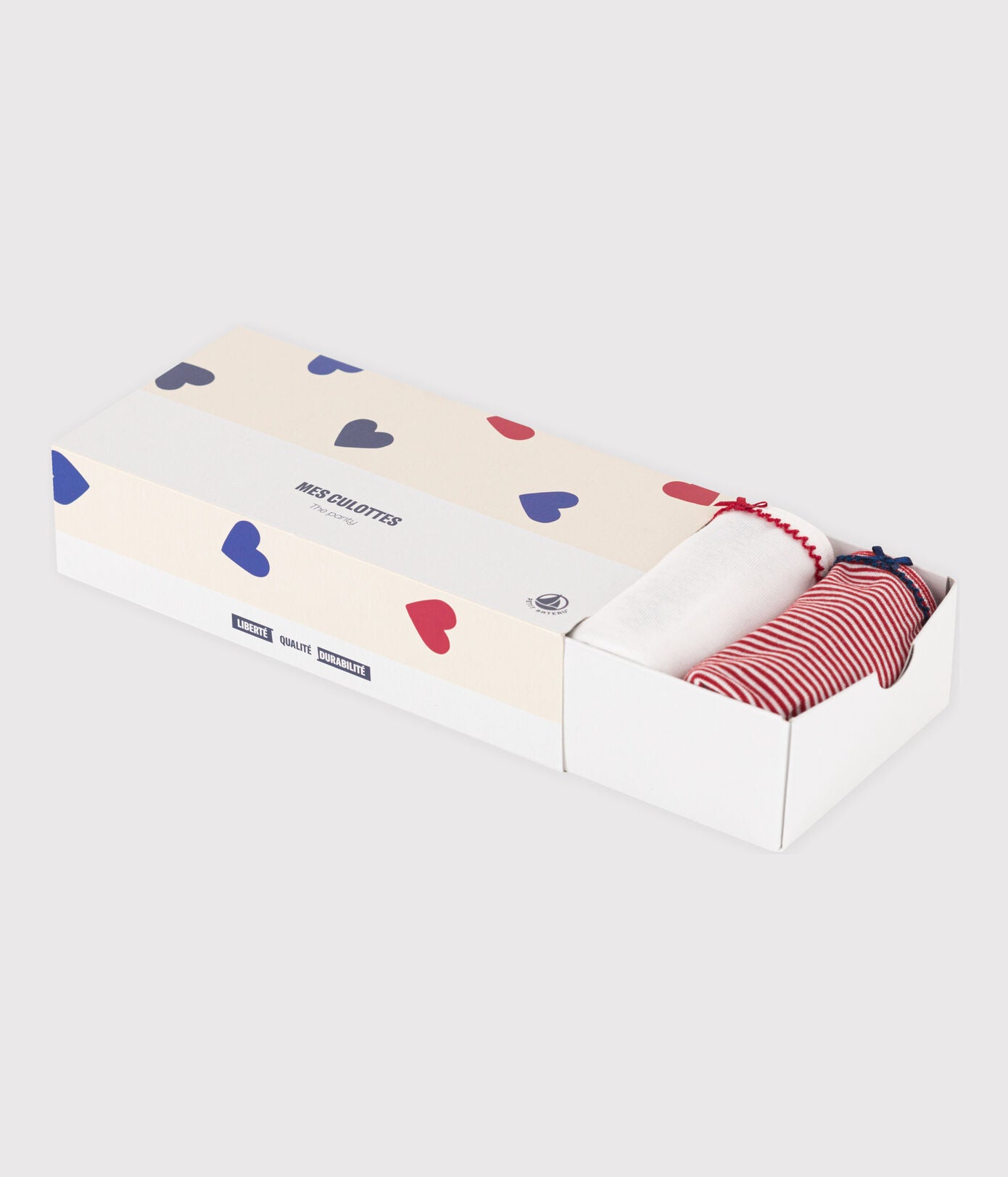 slips, 5-pack, wit/gestreept/hartjes - PETIT BATEAU