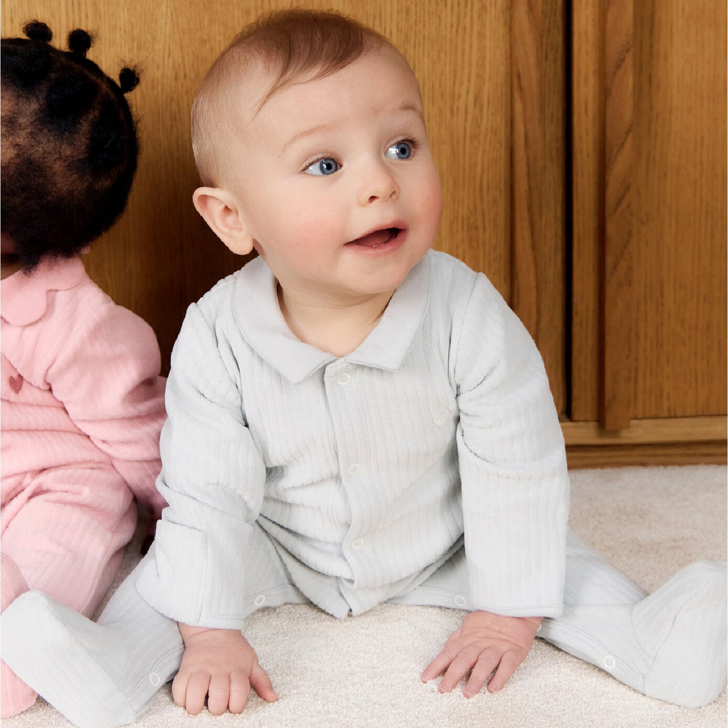 pyjama fluweel kraag+rib, grijsblauw - PETIT BATEAU