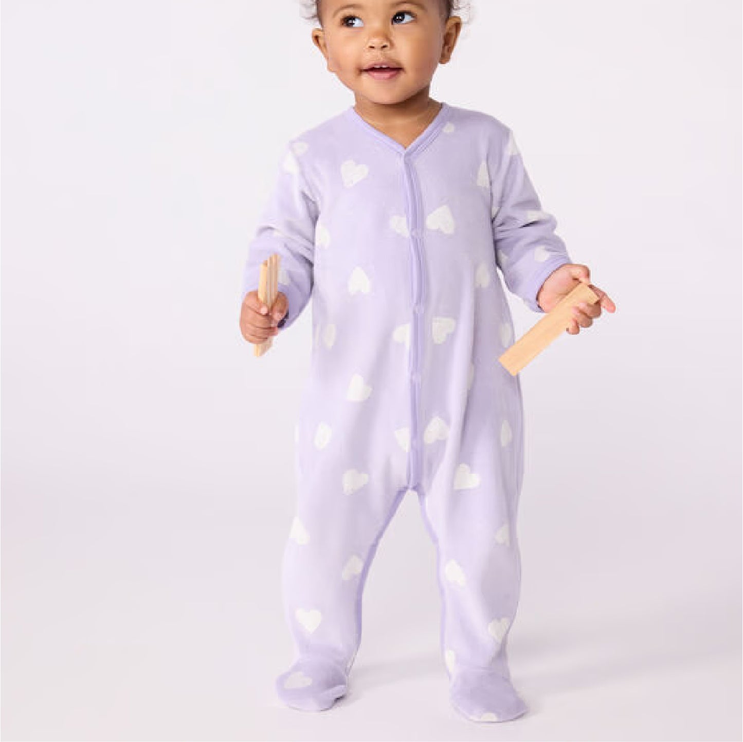 pyjama fluweel hartprint, lilac - PETIT BATEAU