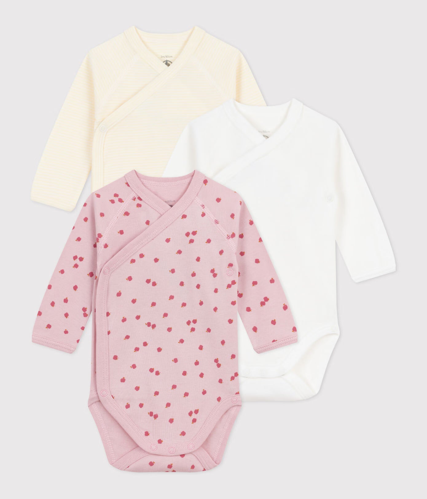 body lange mouw, 3-pack, appeltjes - PETIT BATEAU