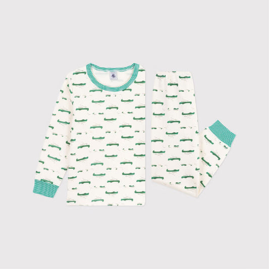kinderpyjama geruwde fleece, krokoprint - PETIT BATEAU