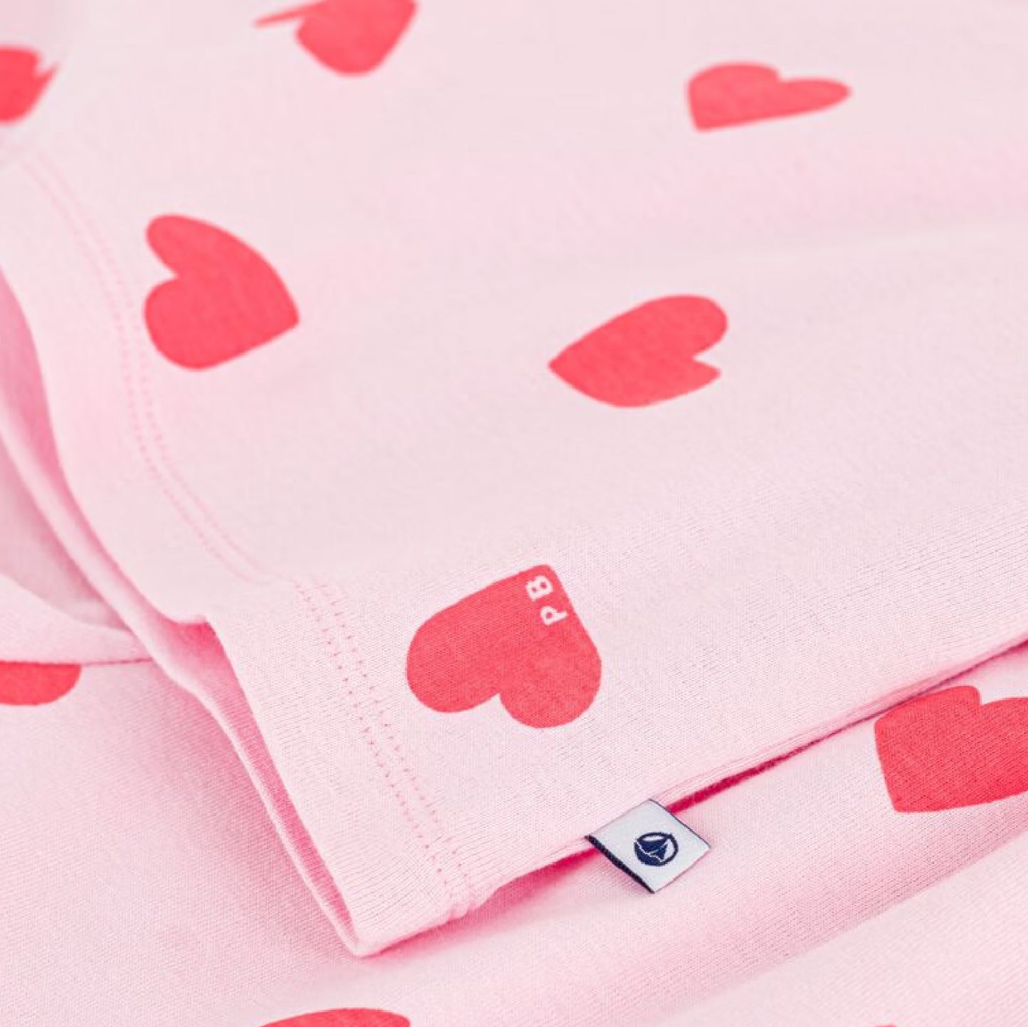 kinderpyjama katoen roze, rode hartjes - PETIT BATEAU