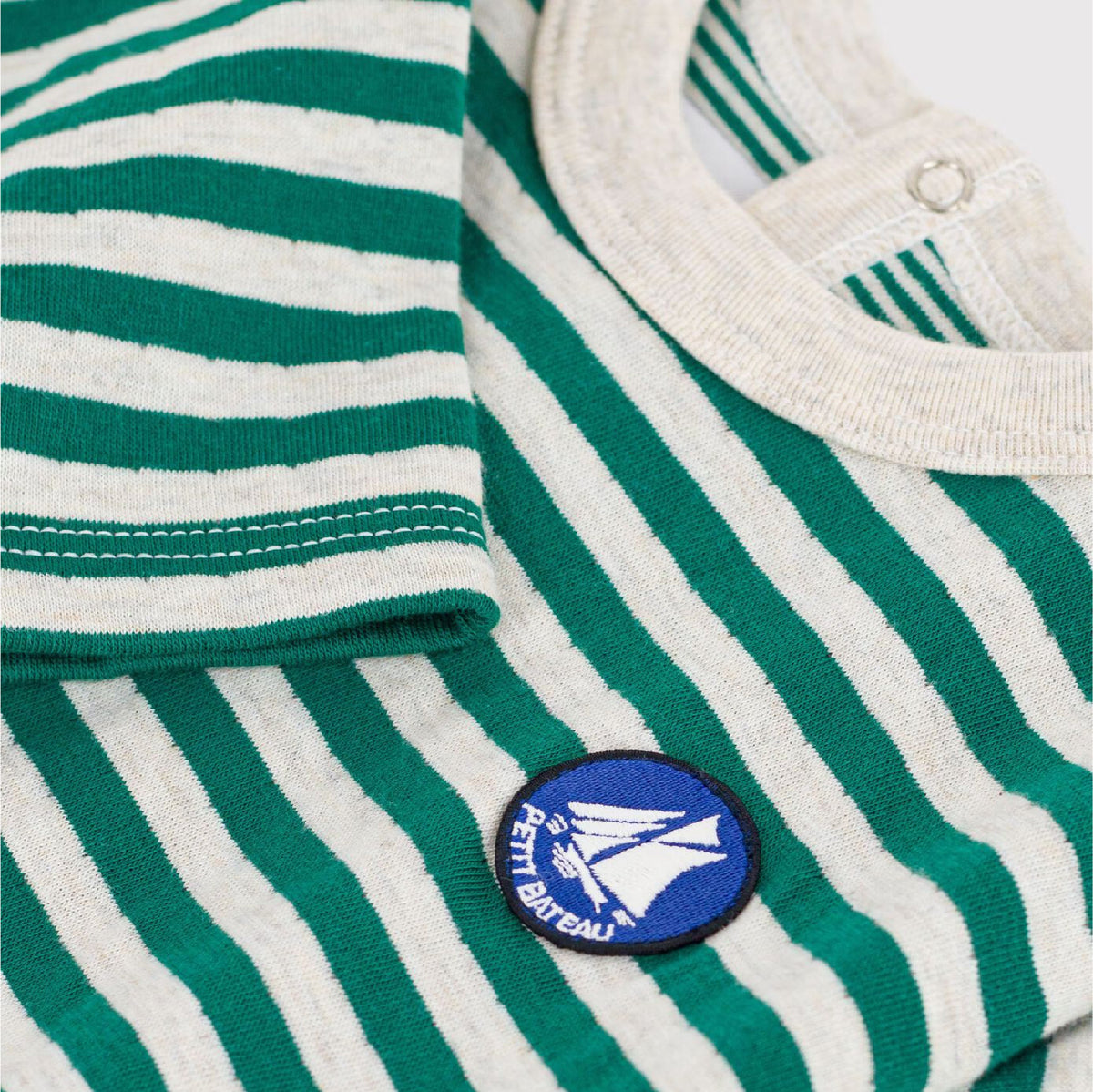 tshirt lange mouwen streep, groen - PETIT BATEAU