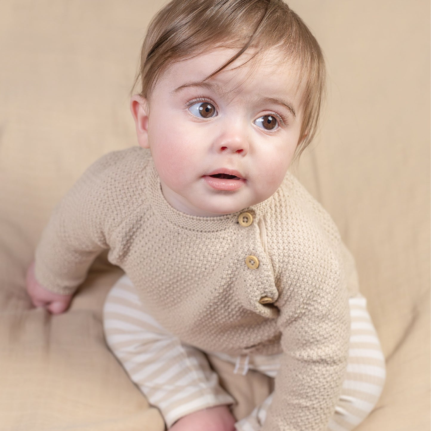 gebreide trui, sand - LITTLE DUTCH