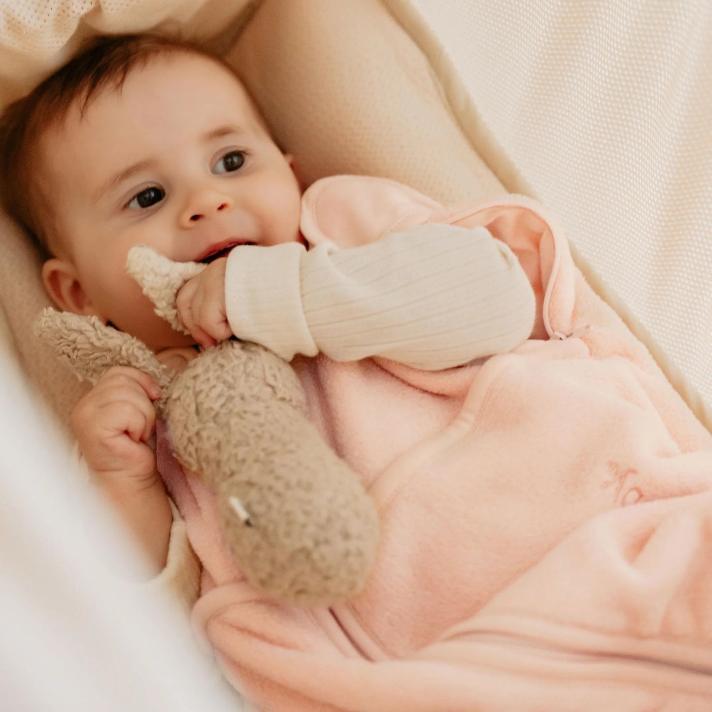 inbakerslaapzak mini teddy, peach, 0.5 TOG - PUCKABABY