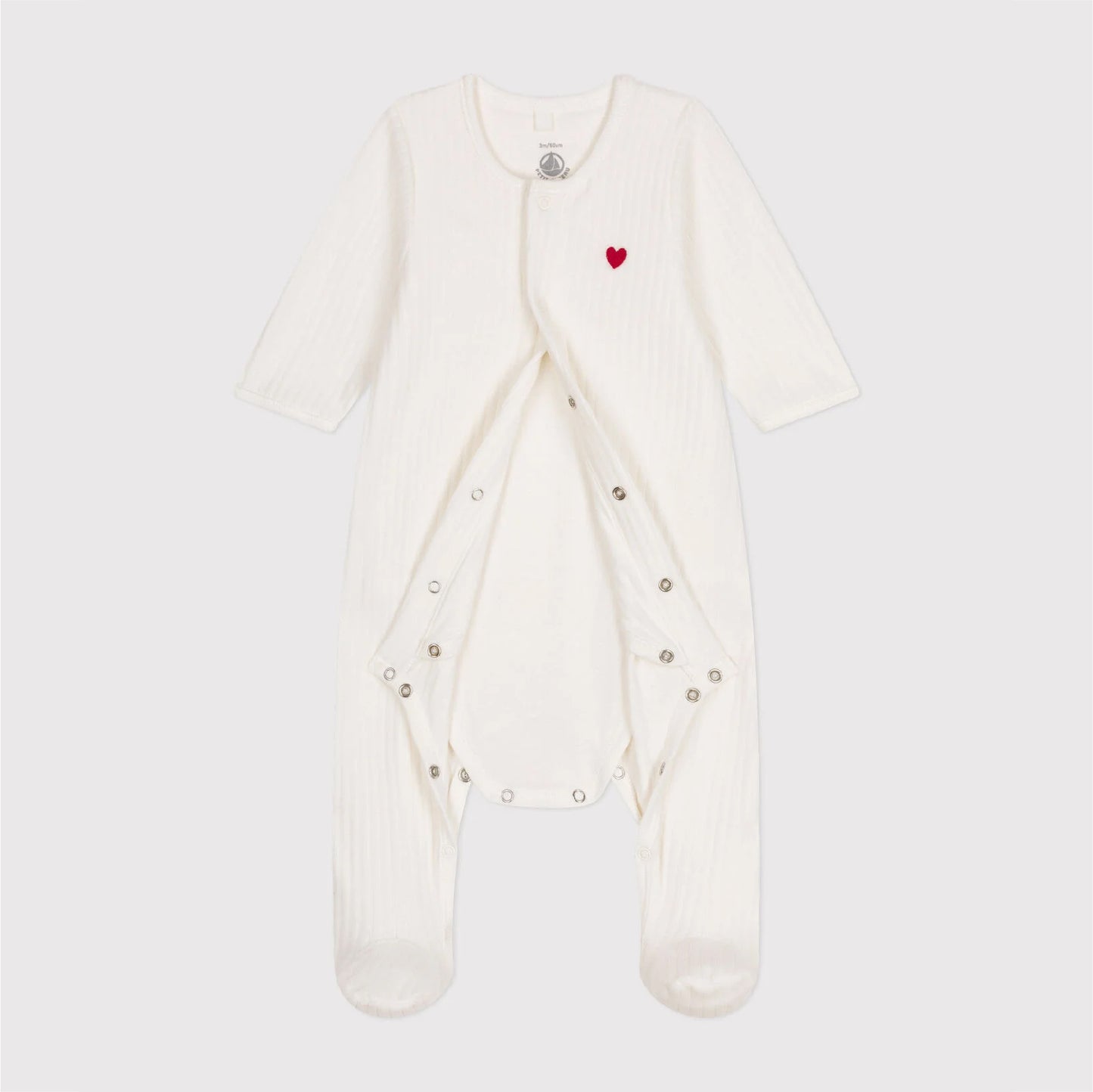bodyjama velours, geborduurd hartje - PETIT BATEAU