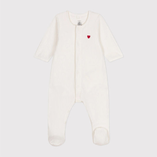 bodyjama velours, geborduurd hartje - PETIT BATEAU