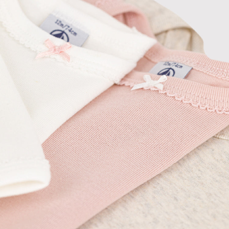 body lange mouw, 3-pack, wit/roze/beige - PETIT BATEAU