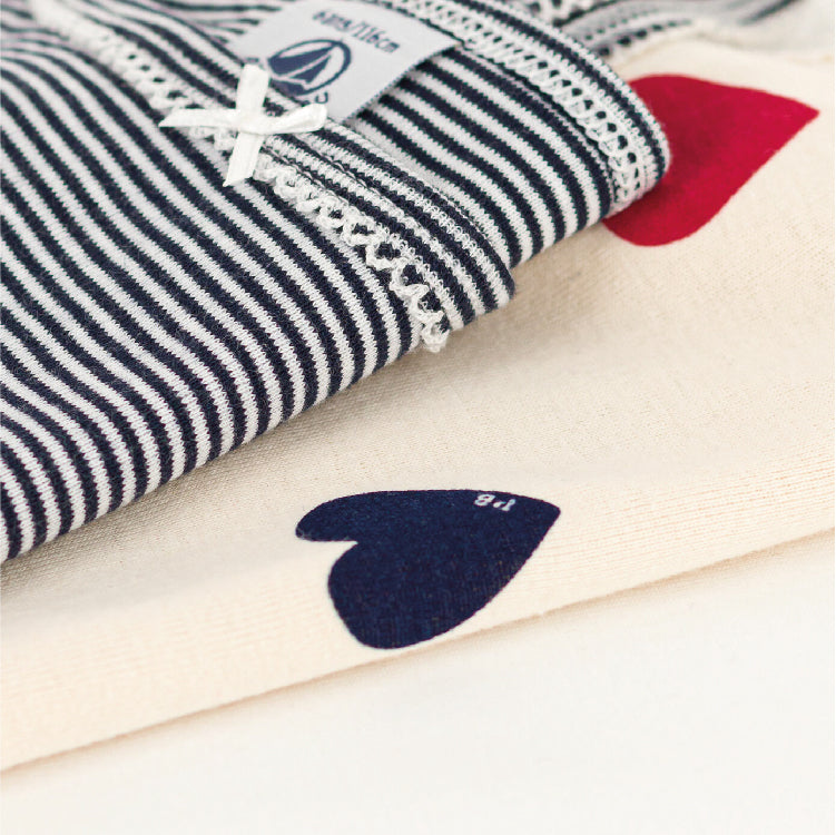 hemdje, 3-pack, wit/gestreept/hartjes - PETIT BATEAU