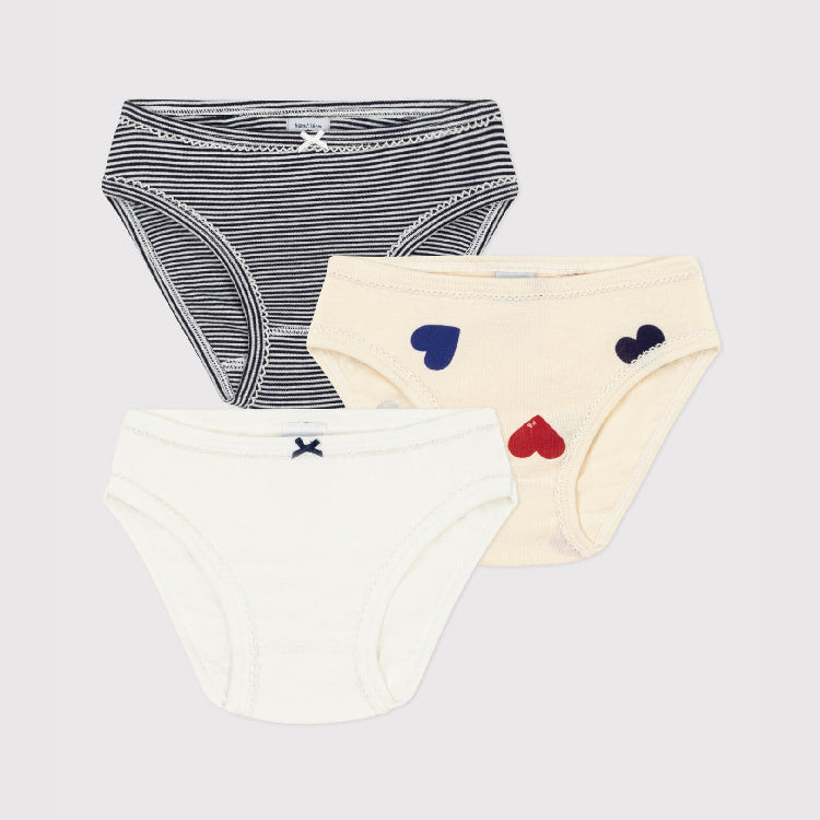 slips, 3-pack, wit/gestreept/hartjes - PETIT BATEAU