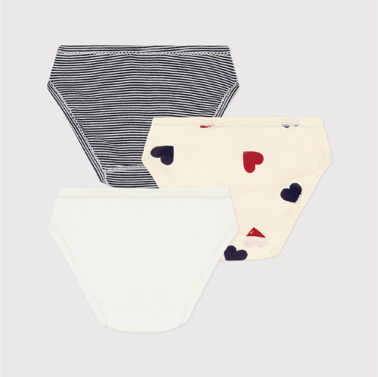 slips, 3-pack, wit/gestreept/hartjes - PETIT BATEAU