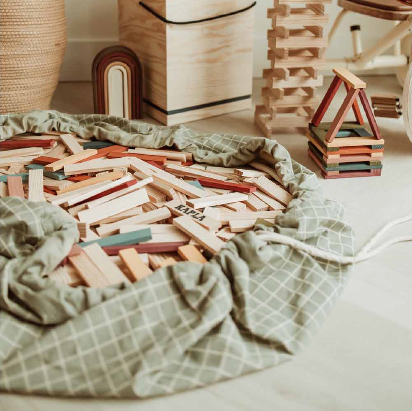 opbergzak/speelmat organic, grid green - PLAY & GO
