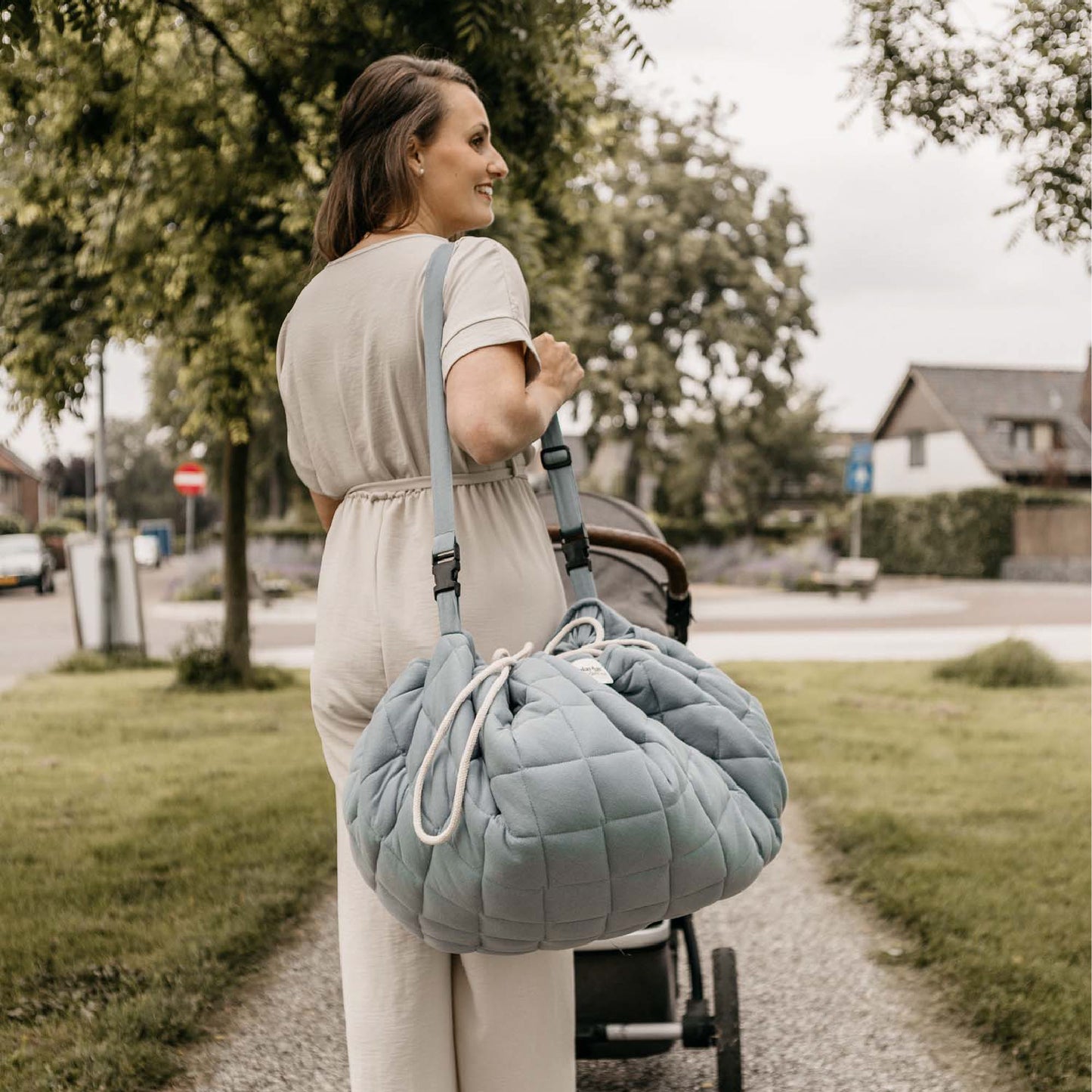 opbergzak/speelmat organic, dusty blue - PLAY & GO