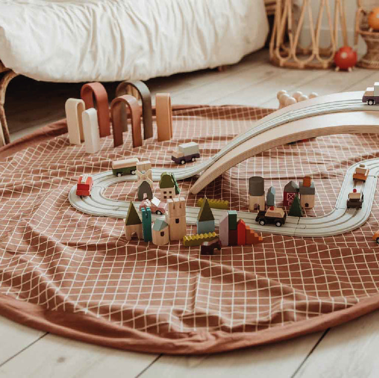 opbergzak/speelmat organic, grid brown - PLAY & GO