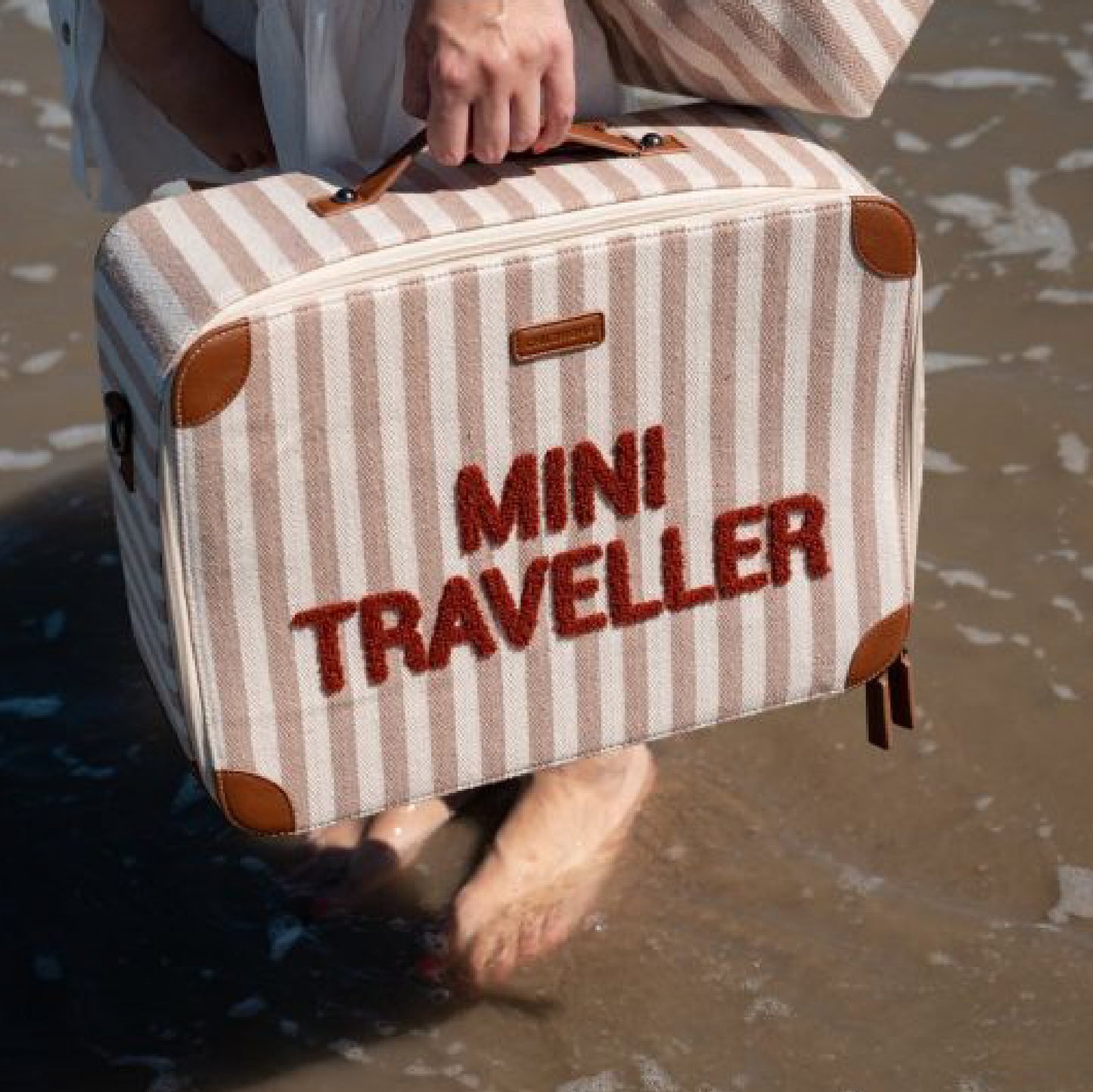 koffertje 'mini traveller' stripes, nude/terracotta - CHILDHOME