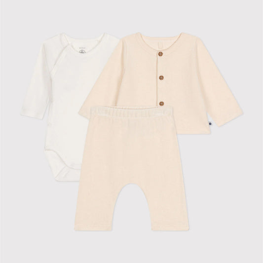 ensemble badstof, 3 stuks, beige - PETIT BATEAU