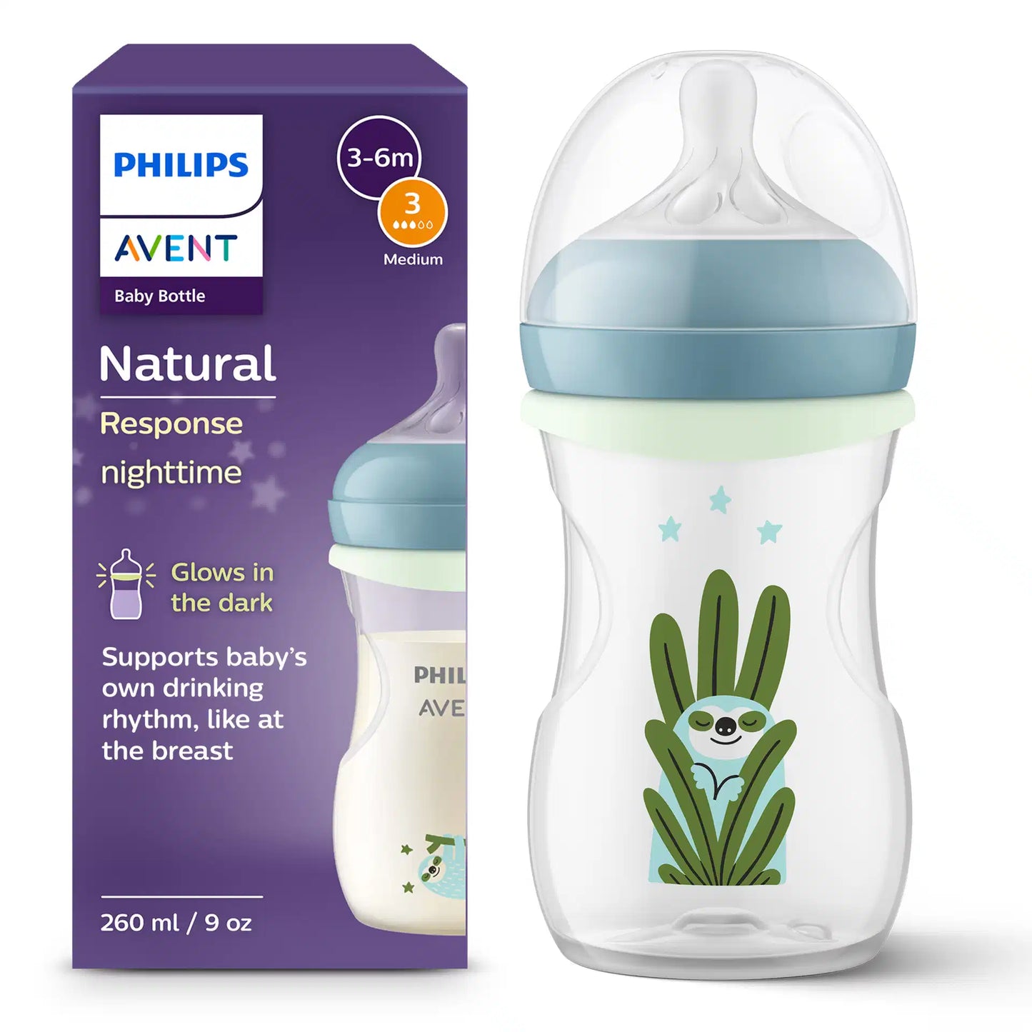 zuigfles natural 3.0 nighttime, 260 ml - AVENT