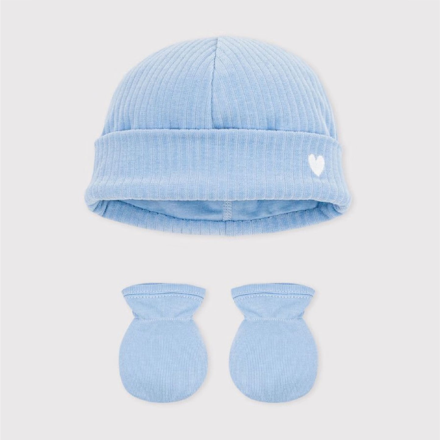 muts + wanten fluweel, blauw, 1 mnd. - PETIT BATEAU