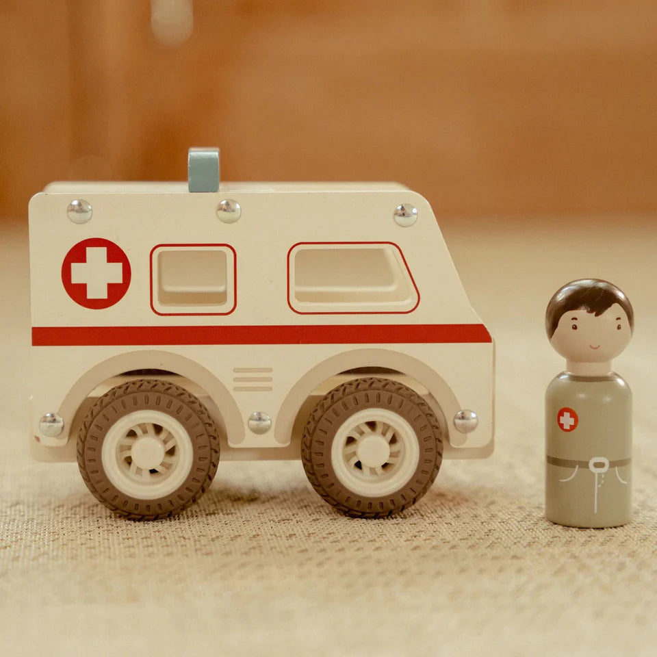 houten ambulance, wit - LITTLE DUTCH