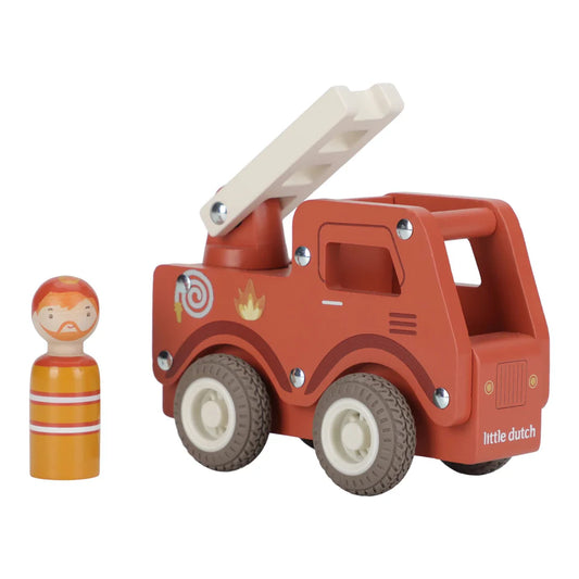 houten brandweerwagen, rood - LITTLE DUTCH