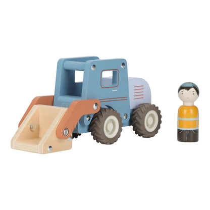 houten bulldozer, blauw - LITTLE DUTCH