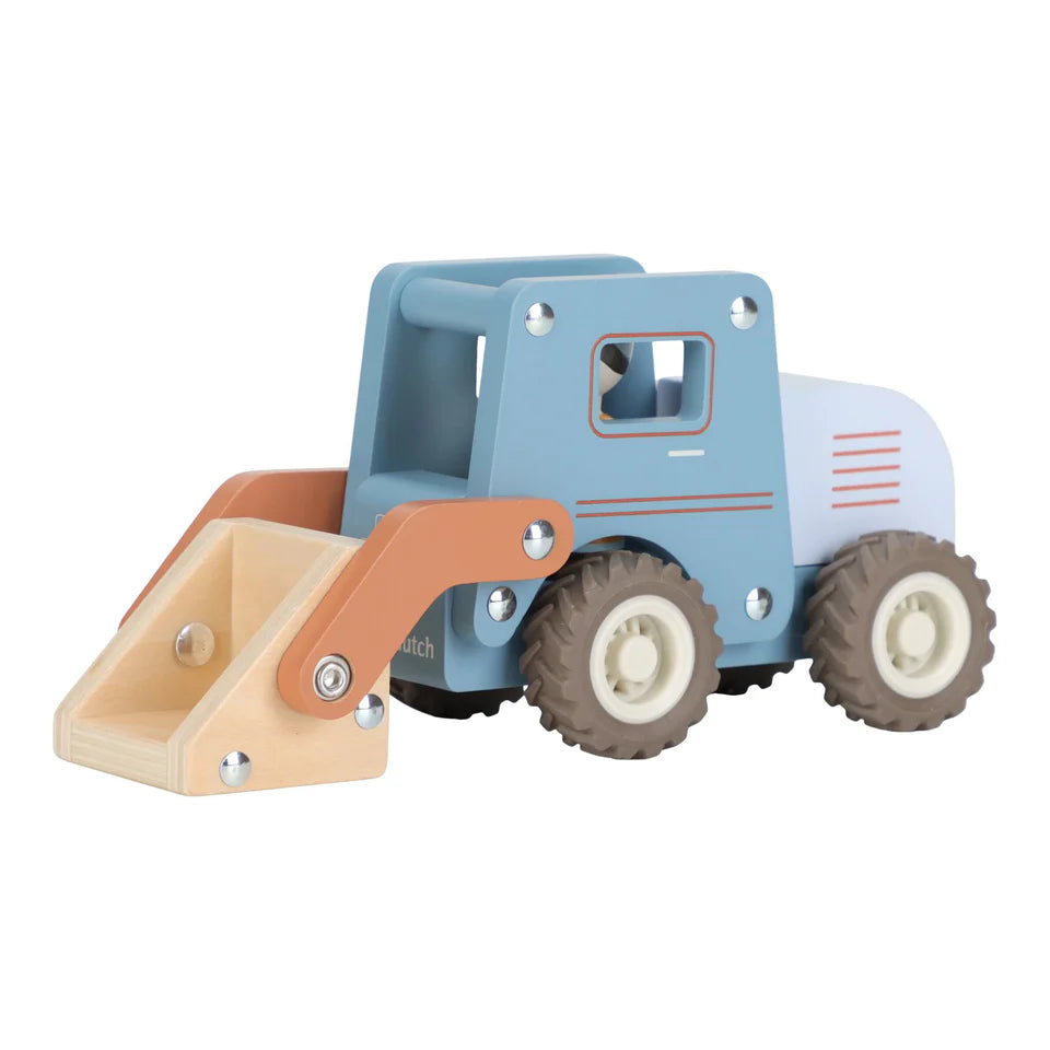 houten bulldozer, blauw - LITTLE DUTCH
