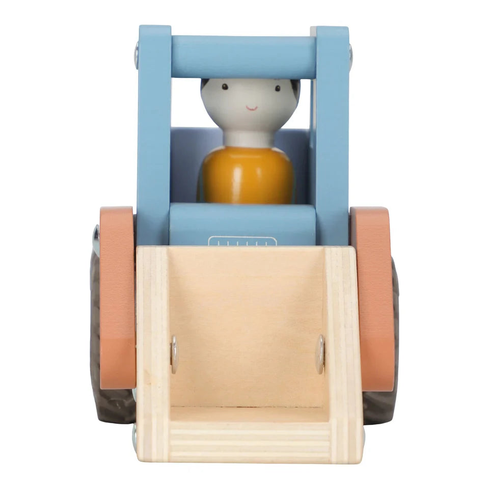 houten bulldozer, blauw - LITTLE DUTCH