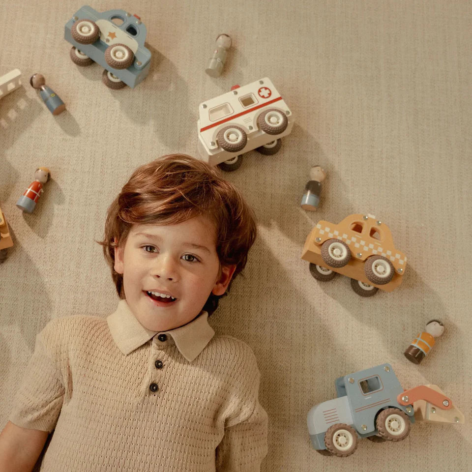 houten bulldozer, blauw - LITTLE DUTCH