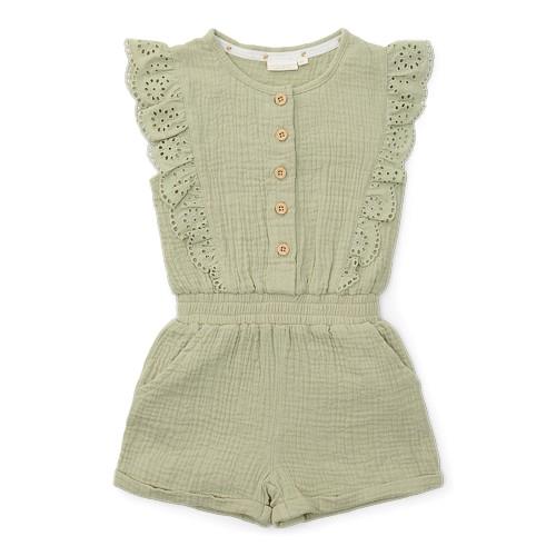 jumpsuit mousseline, grass green - LITTLE DUTCH