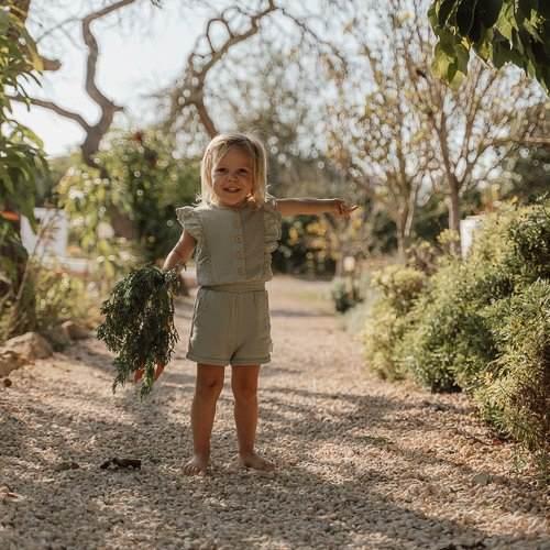 jumpsuit mousseline, grass green - LITTLE DUTCH