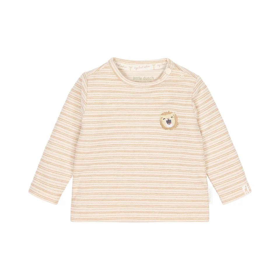 t-shirt lange mouw stripe, brown - LITTLE DUTCH