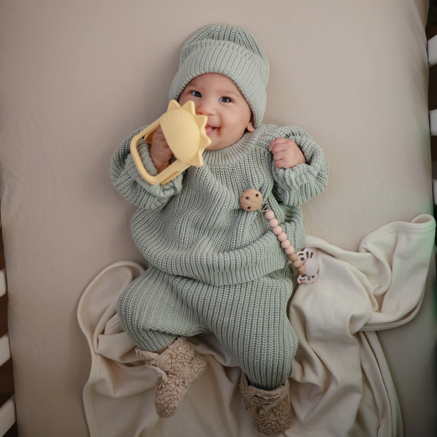 broek chunky knit, light mint - MUSHIE
