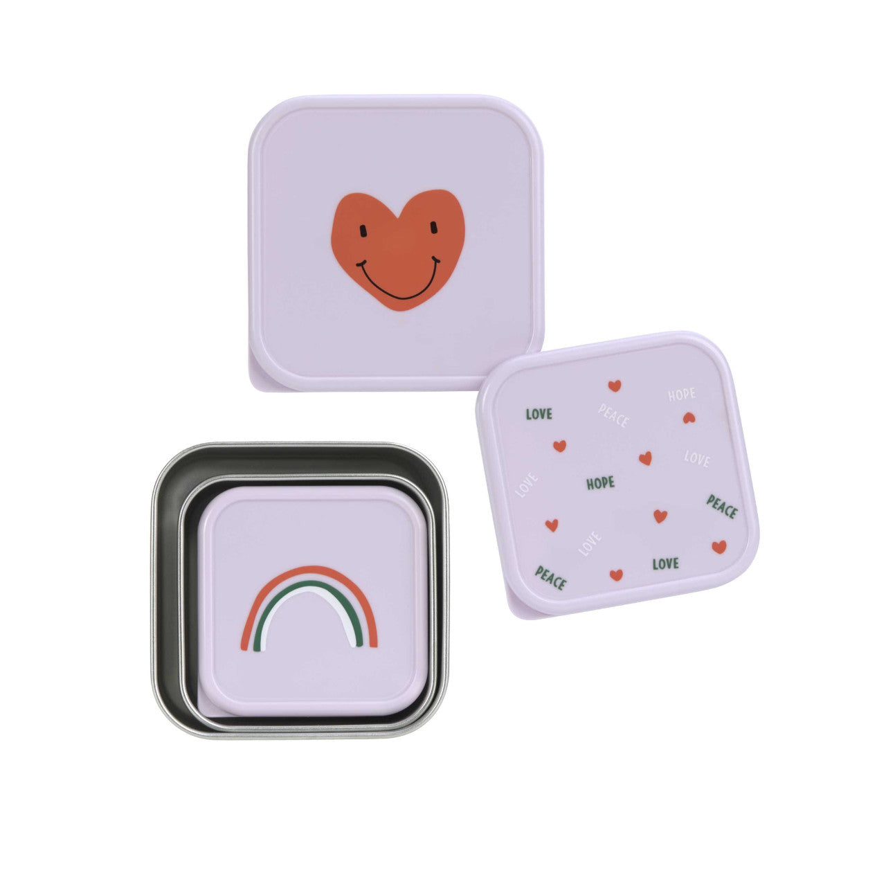 snackdoosjes happy fruit, 3 stuks, heart lavender – LÄSSIG