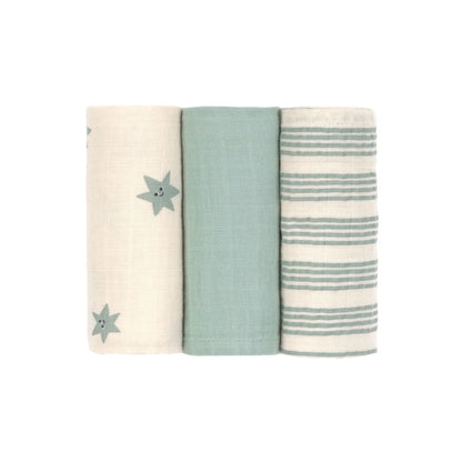 verzorgingsdoek, 3-pack tiny team, granite green – LÄSSIG