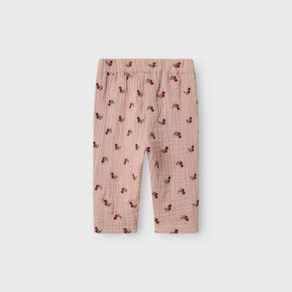 broek geborduurde kers, misty rose - LIL' ATELIER