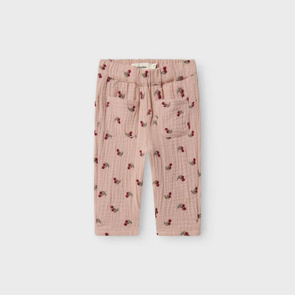 broek geborduurde kers, misty rose - LIL' ATELIER