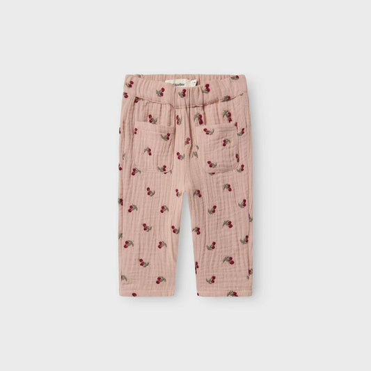 broek geborduurde kers, misty rose - LIL' ATELIER