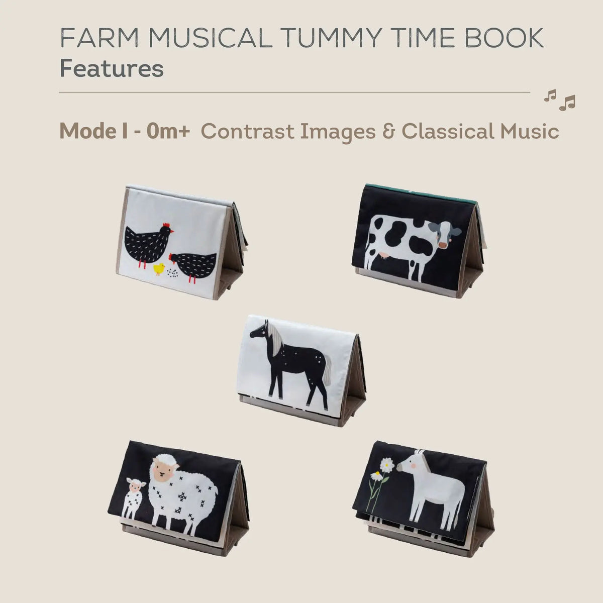 boekje tummy time, farm musical - TAF TOYS