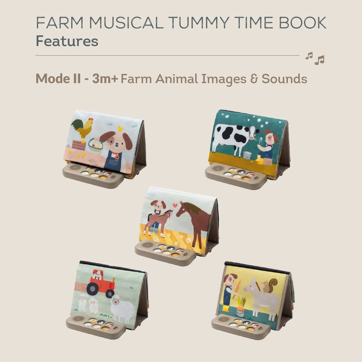 boekje tummy time, farm musical - TAF TOYS