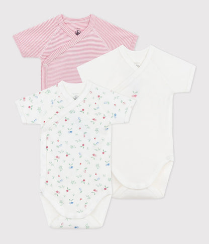 body korte mouw, 3-pack, roze/bes- PETIT BATEAU