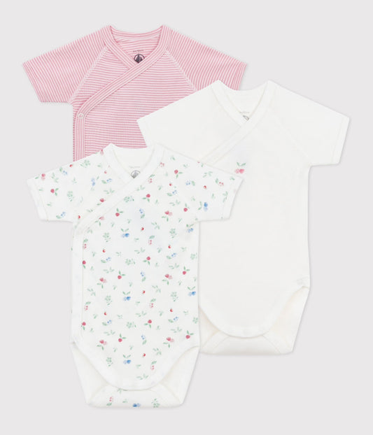 body korte mouw, 3-pack, roze/bes- PETIT BATEAU