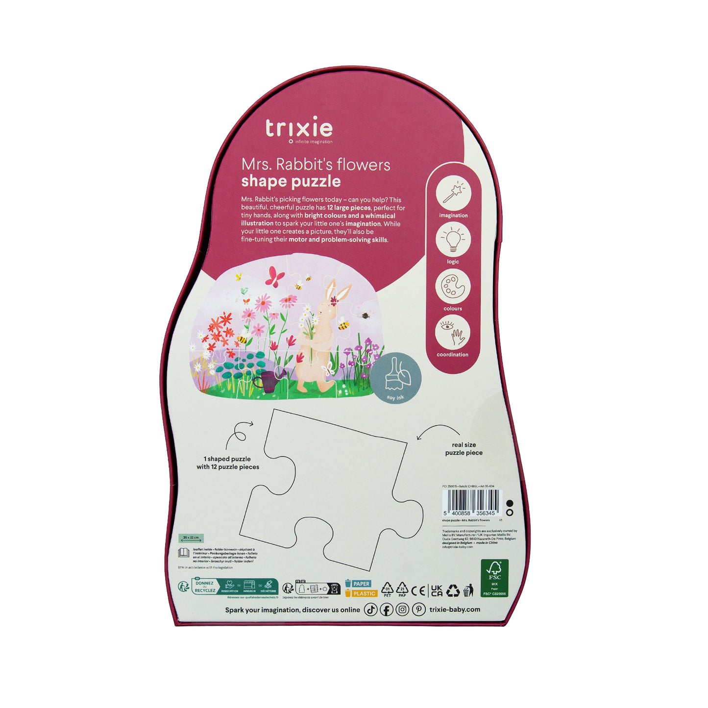 vormenpuzzel, Mrs. Rabbit's bloemen, 12st. - TRIXIE