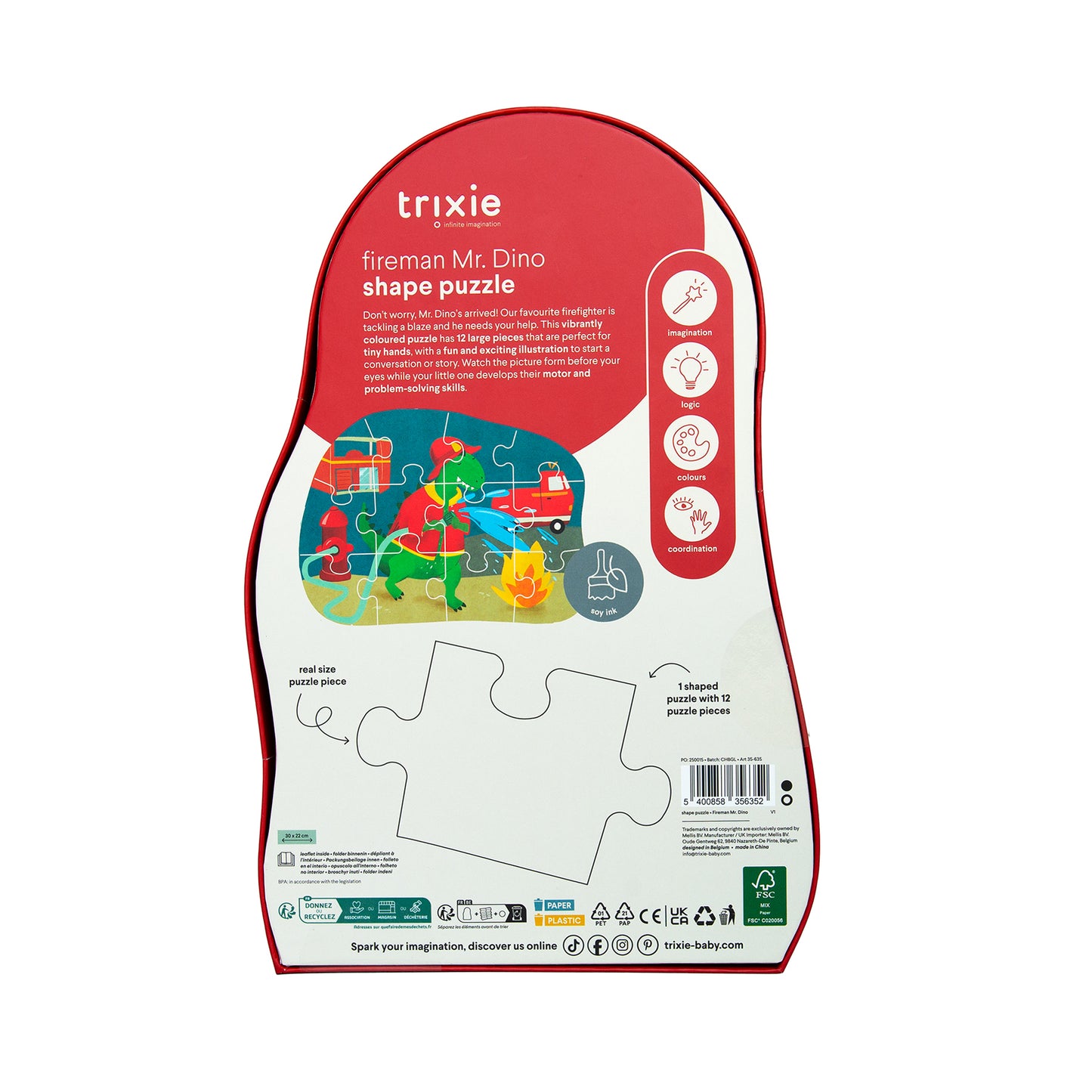 vormenpuzzel, brandweerman Mr. Dino, 12st. - TRIXIE