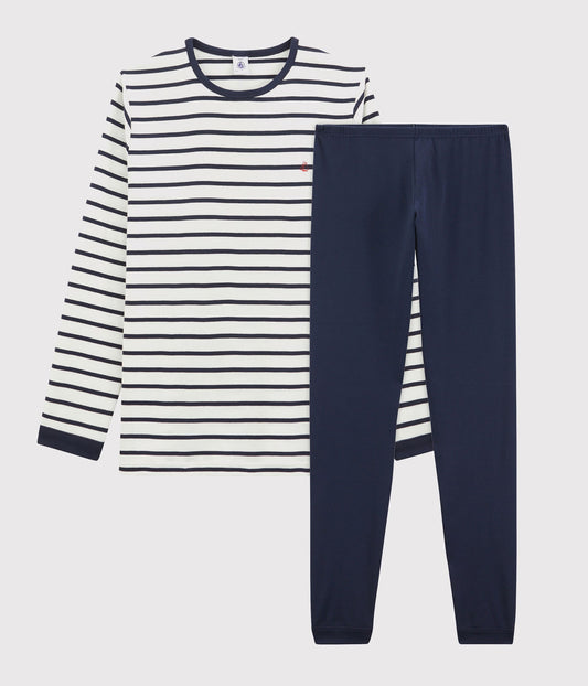 kinderpyjama katoen streep, blauw - PETIT BATEAU