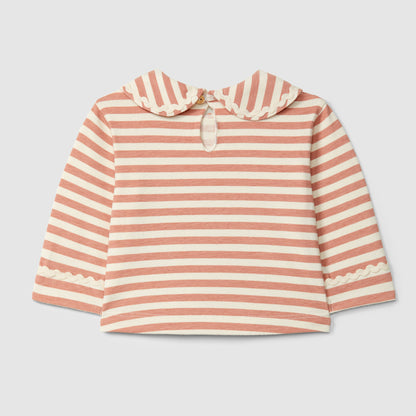 t-shirt lange mouw stripe + kraagje, dark pink - SNUG