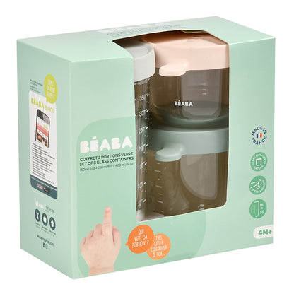 bewaarpotjes set, green/grey/pink, 150/250/400 ML - BEABA